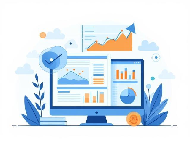 Illustration of digital presence strategy with charts and marketing icons